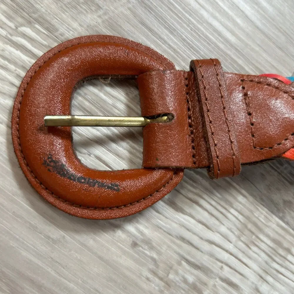 Capezio Rainbow Braided Leather Belt Round Buckle Boho S/M Argentina